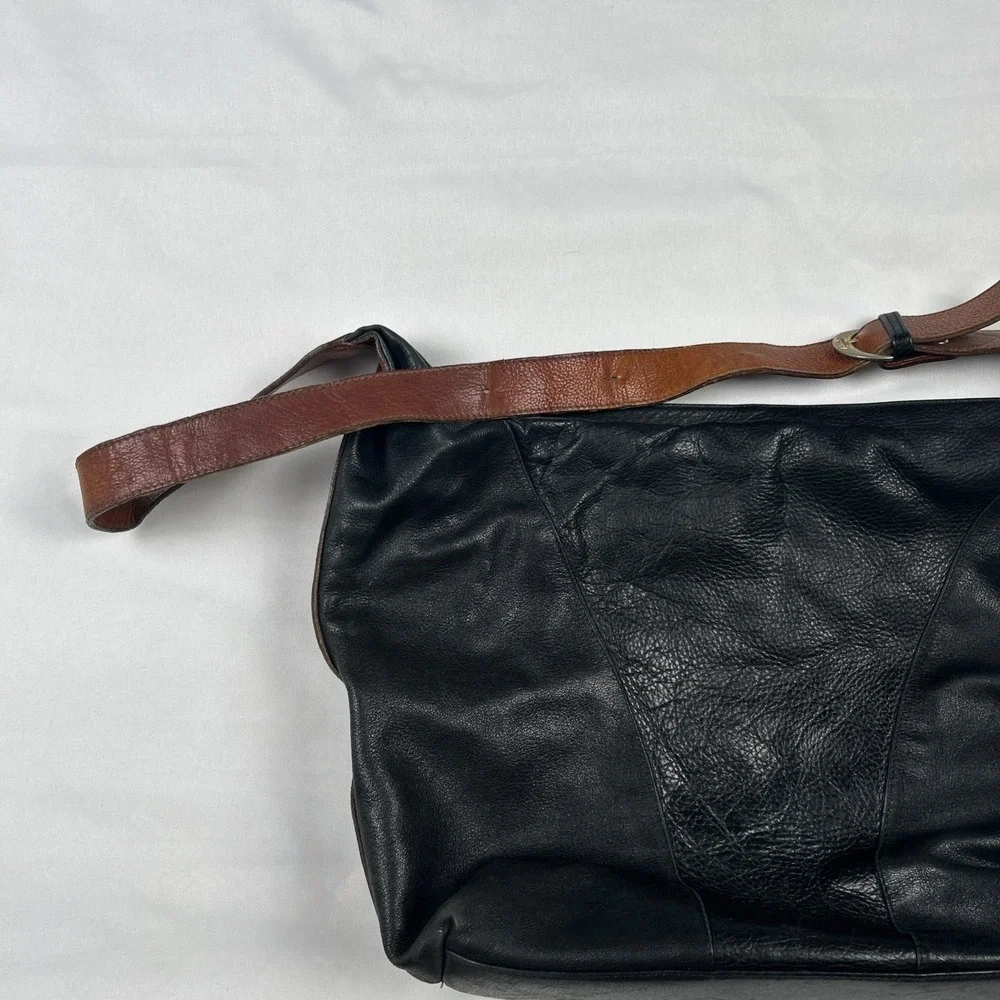 Vintage Giudi Black Brown Purse Pebbled Leather Hobo-Style Handbag Italy 456277
